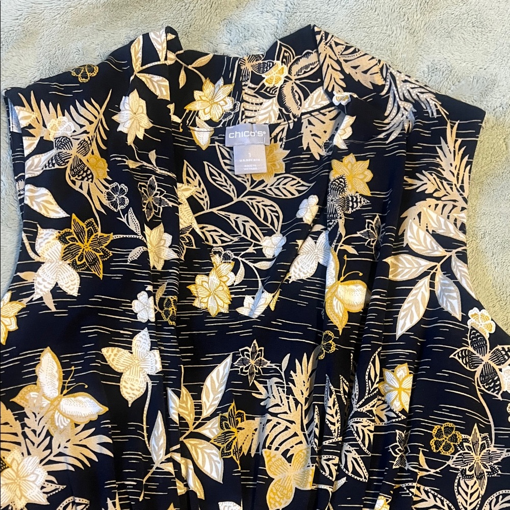 Chico's Black Dress with Gold Floral Design